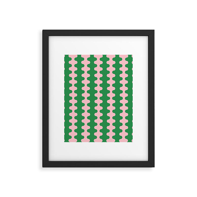 Bold Fun Ogee A-Go-Go Vertical Stripes Pop Pattern in Green and Pink Framed Art Print Gallery Image 6