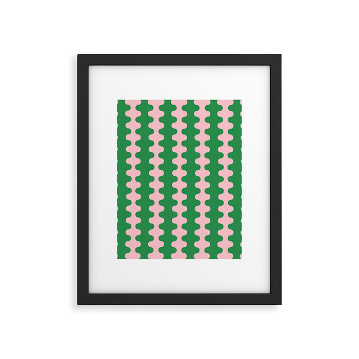 Bold Fun Ogee A-Go-Go Vertical Stripes Pop Pattern in Green and Pink Framed Art Print Gallery Image 1