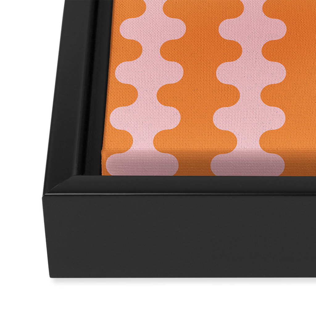 Bold Fun Ogee A-Go-Go Vertical Stripes Pop Pattern in Orange and Pink Framed Canvas Print Gallery Image 3