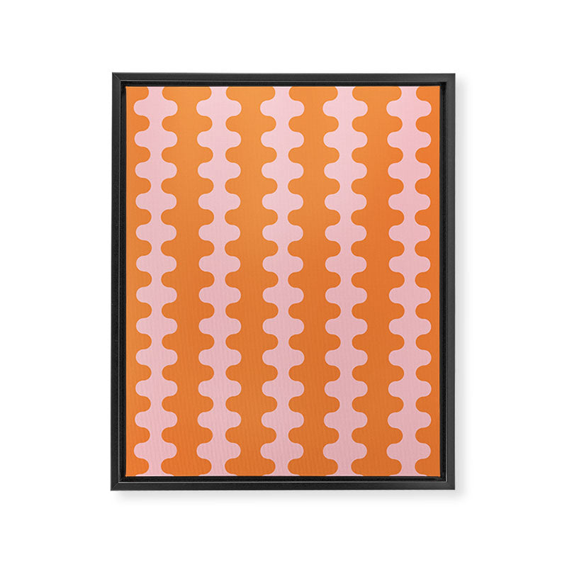 Bold Fun Ogee A-Go-Go Vertical Stripes Pop Pattern in Orange and Pink Framed Canvas Print Gallery Image 8