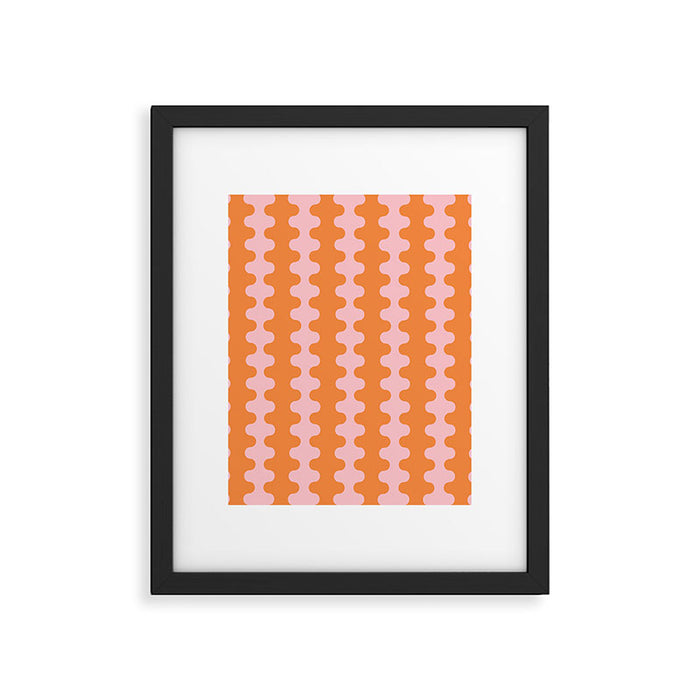 Bold Fun Ogee A-Go-Go Vertical Stripes Pop Pattern in Orange and Pink Framed Art Print Gallery Image 1