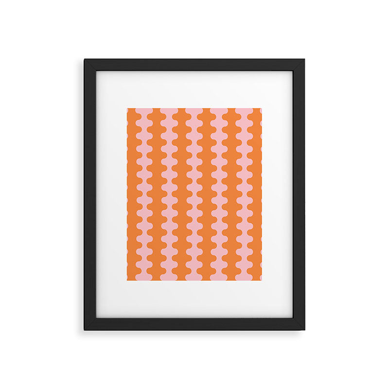 Bold Fun Ogee A-Go-Go Vertical Stripes Pop Pattern in Orange and Pink Framed Art Print Gallery Image 6