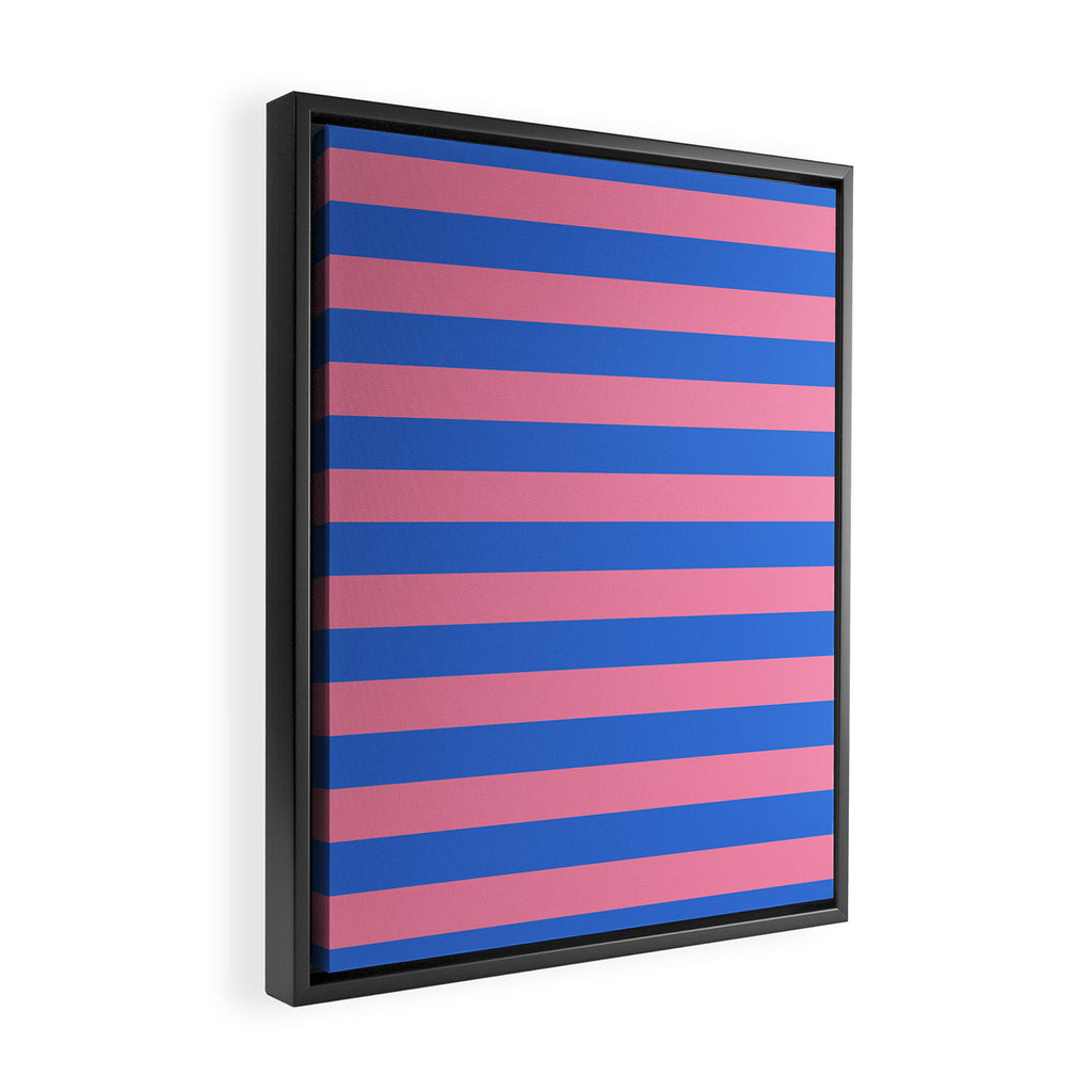 Bold Fun Stripes Blue and Pink Simple Colorful Pattern Framed Canvas Print Gallery Image 2