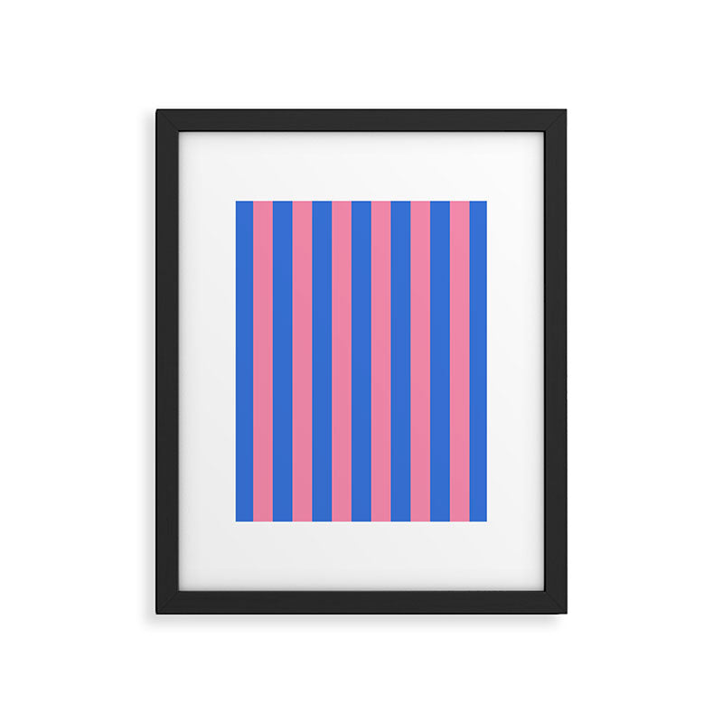 Bold Fun Stripes Blue and Pink Simple Colorful Vertical Pop Pattern Framed Art Print Gallery Image 6
