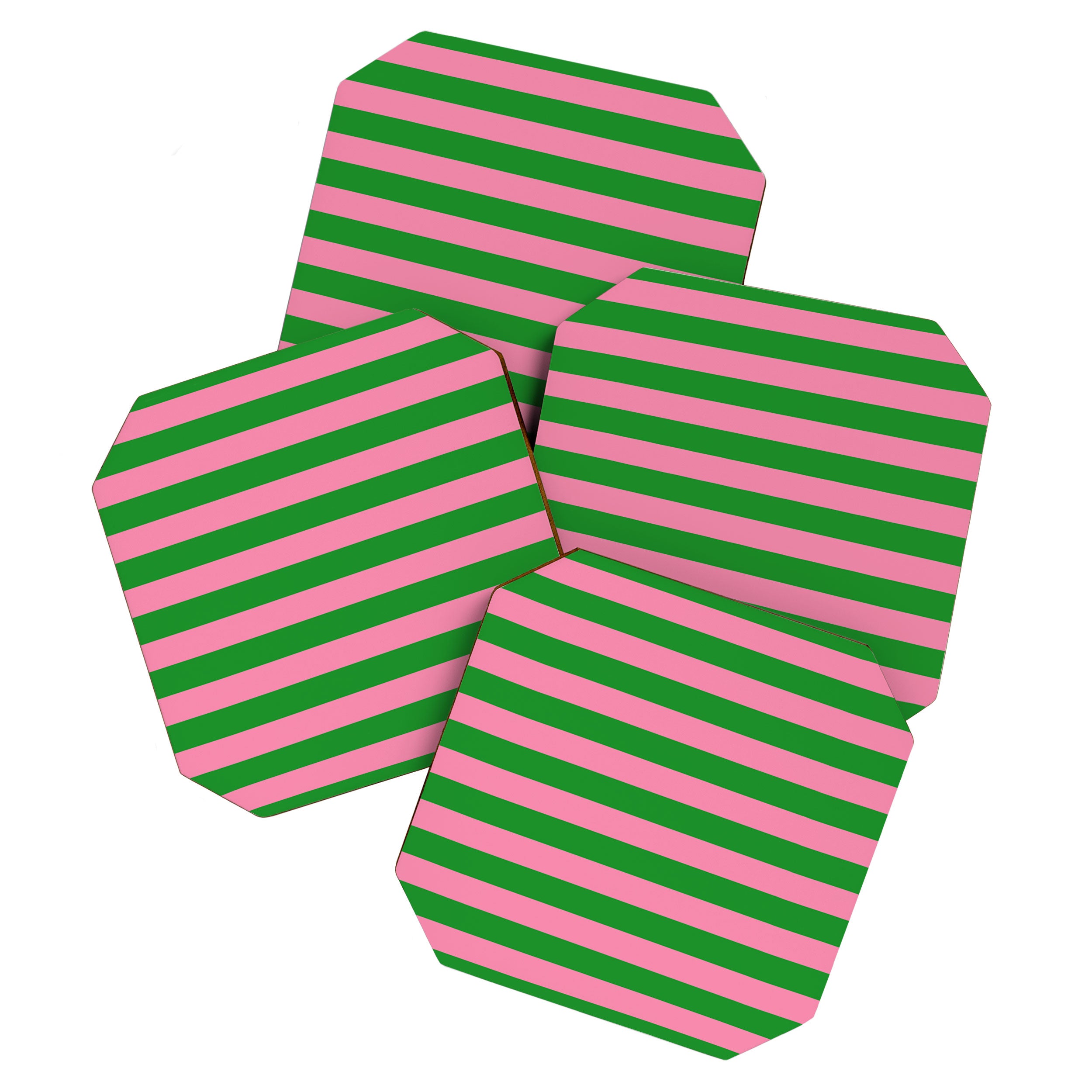 Bold Fun Stripes Green and Pink Simple Colorful Pop Pattern Coaster Gallery Image 1