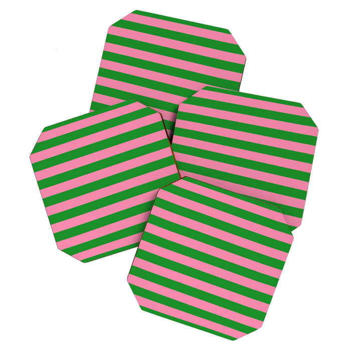 Bold Fun Stripes Green and Pink Simple Colorful Pop Pattern Coaster Gallery Image 1