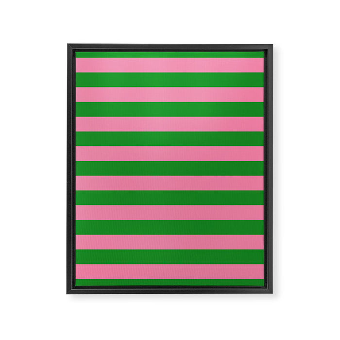 Bold Fun Stripes Green and Pink Simple Colorful Pop Pattern Framed Canvas Print Gallery Image 1