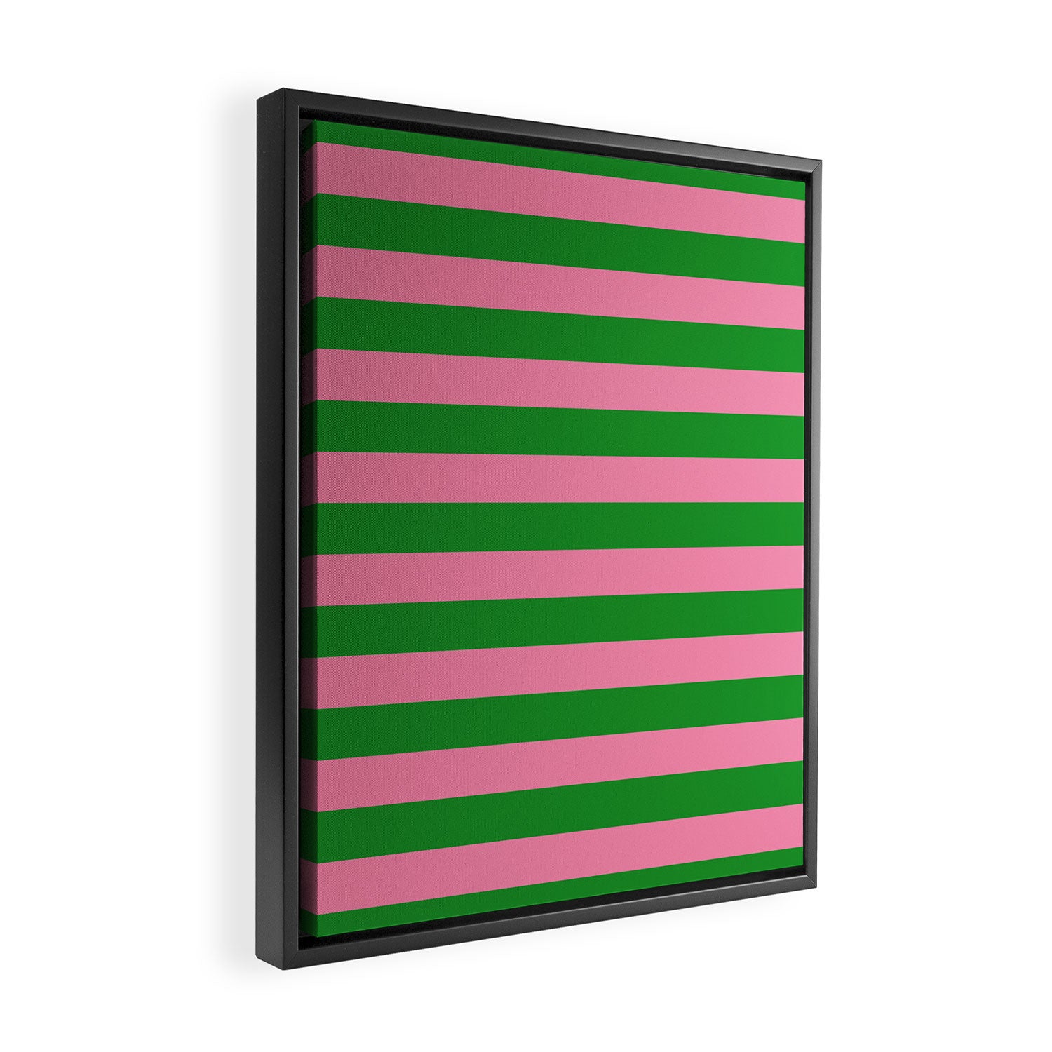 Bold Fun Stripes Green and Pink Simple Colorful Pop Pattern Framed Canvas Print Gallery Image 2