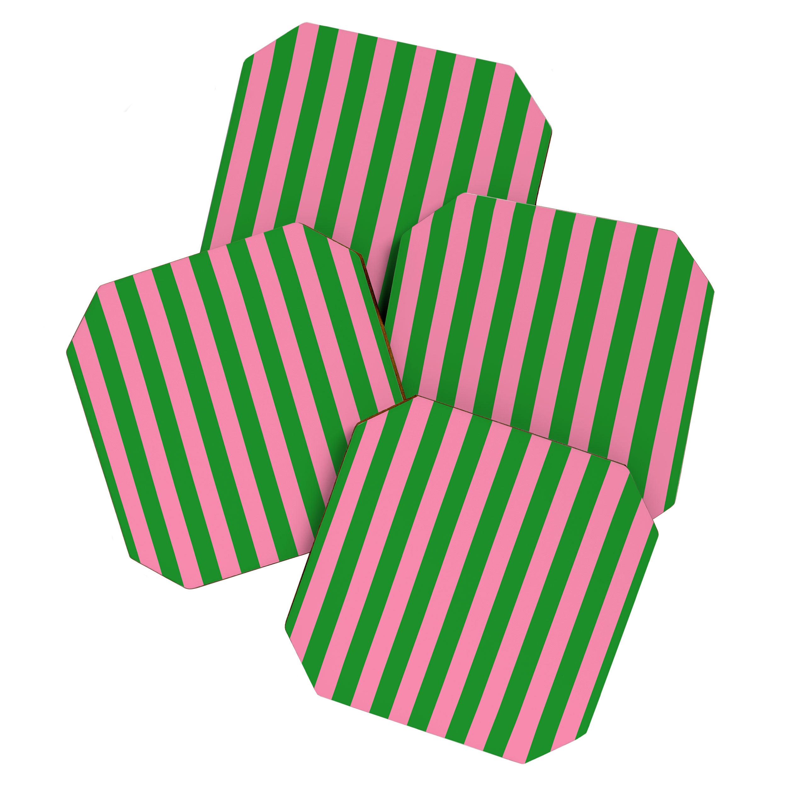 Bold Fun Vertical Stripes Green and Pink Simple Colorful Pop Pattern Coaster Gallery Image 1
