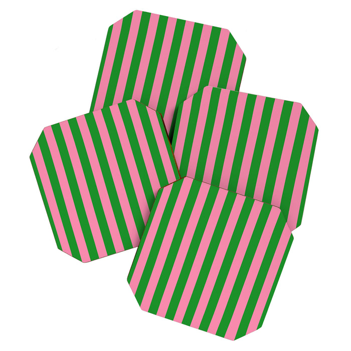 Bold Fun Vertical Stripes Green and Pink Simple Colorful Pop Pattern Coaster Gallery Image 1