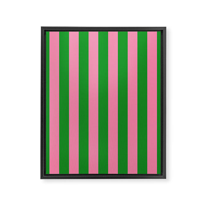 Bold Fun Vertical Stripes Green and Pink Simple Colorful Pop Pattern Framed Canvas Print Gallery Image 1