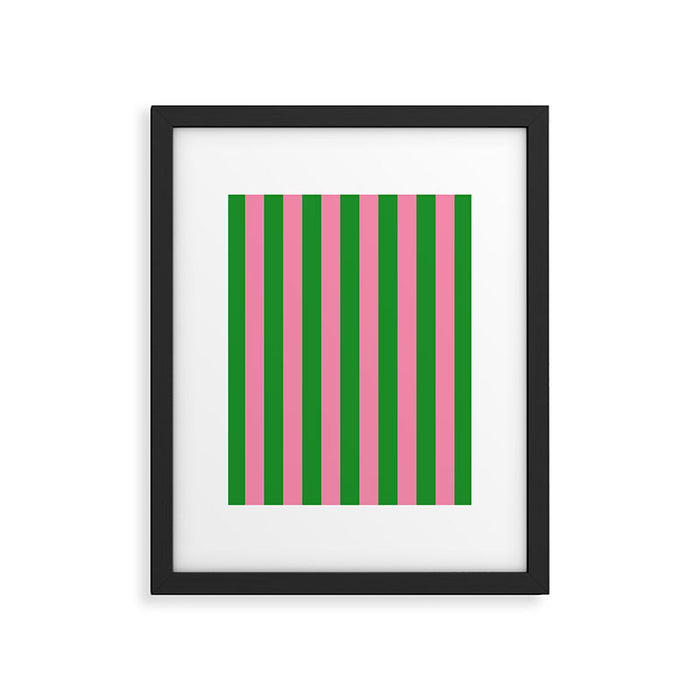 Bold Fun Vertical Stripes Green and Pink Simple Colorful Pop Pattern Framed Art Print Gallery Image 1