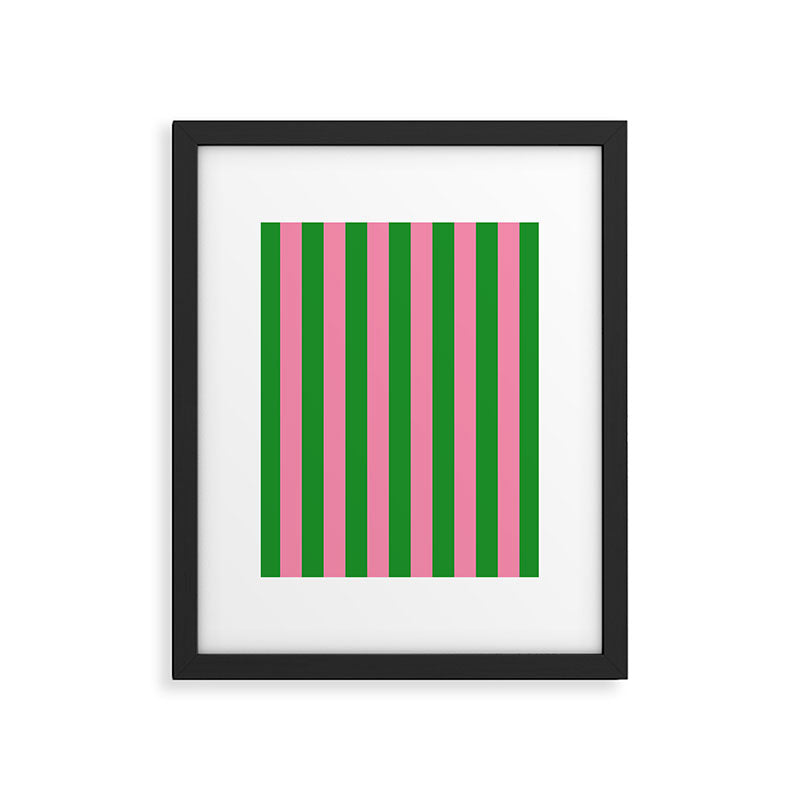 Bold Fun Vertical Stripes Green and Pink Simple Colorful Pop Pattern Framed Art Print Gallery Image 6