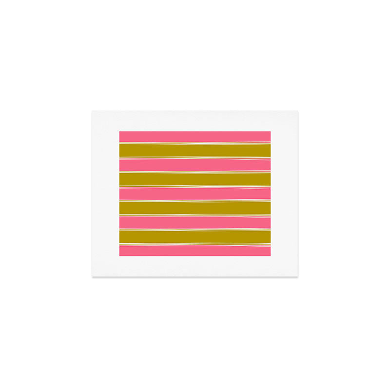Bold Lined Stripes Pattern in Pink Chartreuse Cream Art Print Gallery Image 1