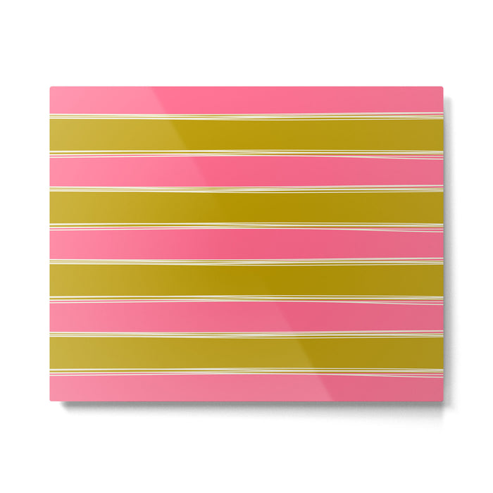 Bold Lined Stripes Pattern in Pink Chartreuse Cream Metal Print Gallery Image 1