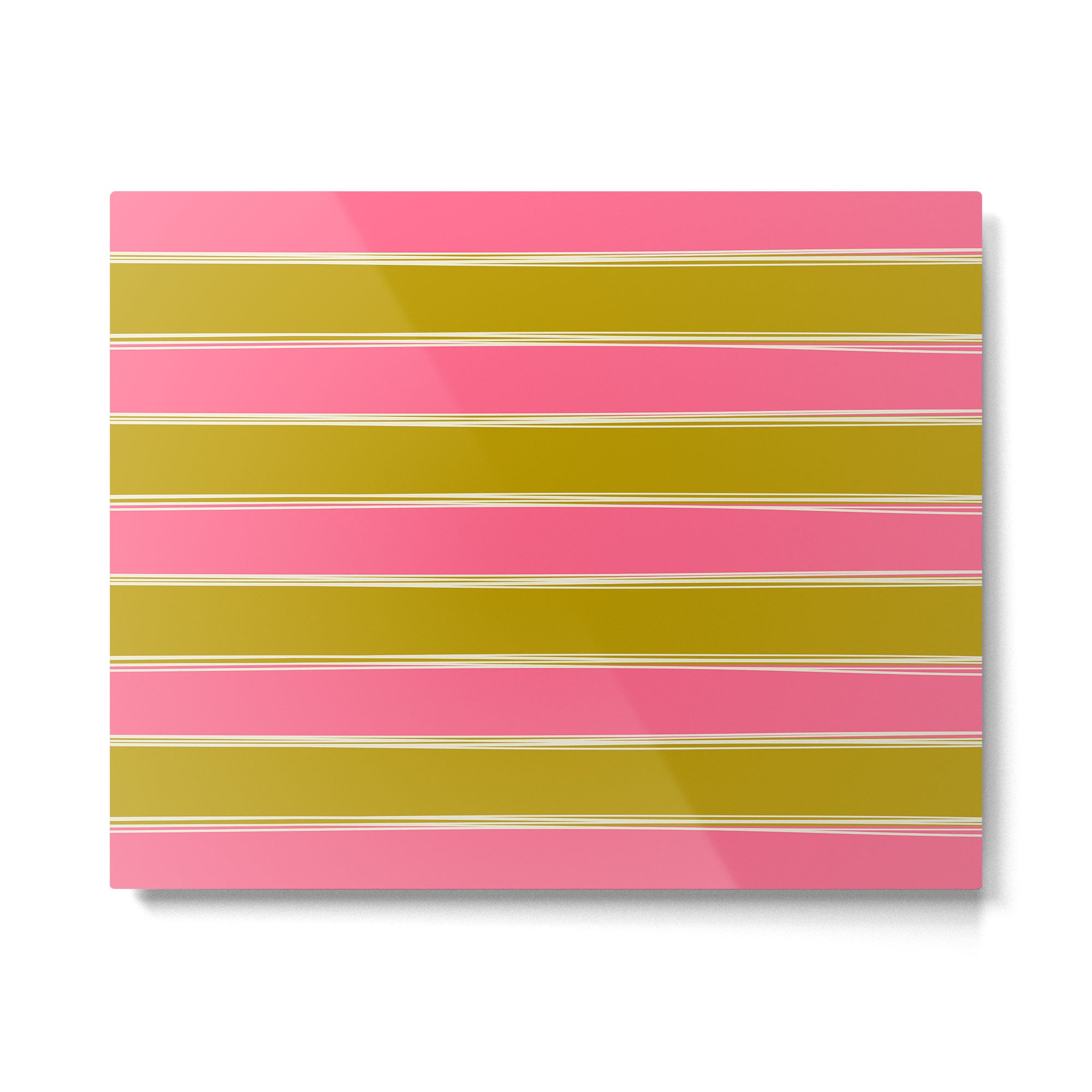 Bold Lined Stripes Pattern in Pink Chartreuse Cream Metal Print Gallery Image 4