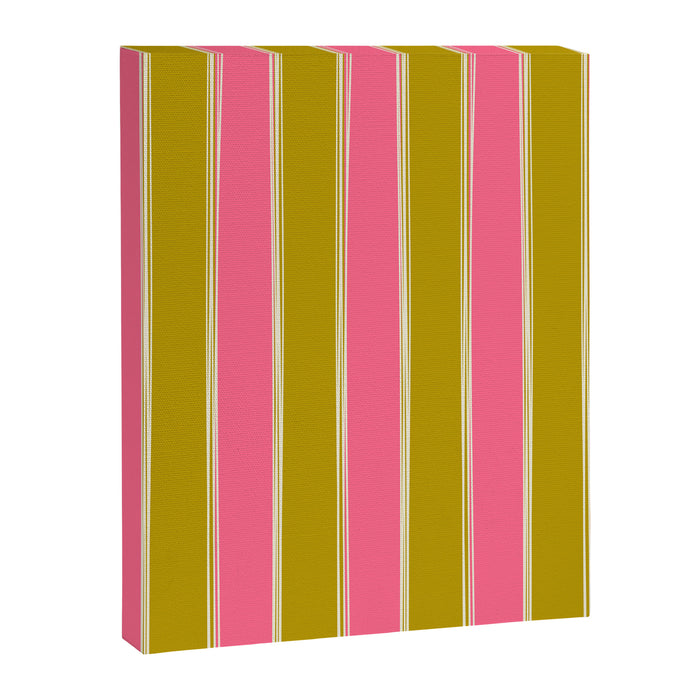 Bold Lined Stripes Vertical Pattern in Pink Chartreuse Cream Canvas Print Gallery Image 1