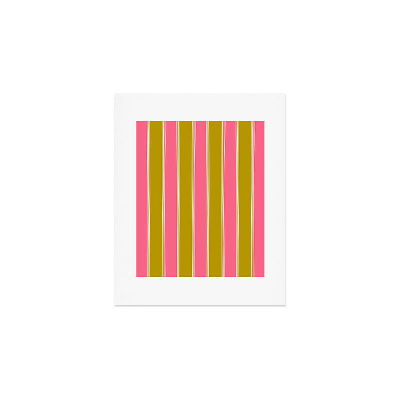 Bold Lined Stripes Vertical Pattern in Pink Chartreuse Cream Art Print Gallery Image 1