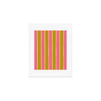 Bold Lined Stripes Vertical Pattern in Pink Chartreuse Cream Art Print Gallery Image 1