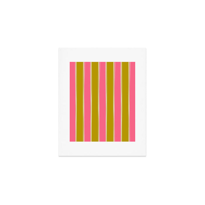 Bold Lined Stripes Vertical Pattern in Pink Chartreuse Cream Art Print Gallery Image 1