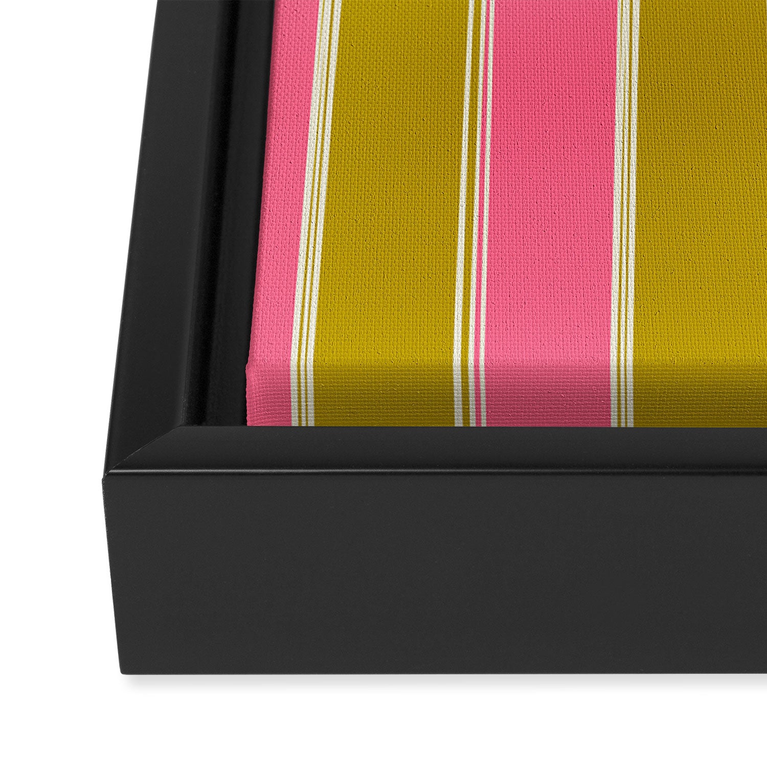 Bold Lined Stripes Vertical Pattern in Pink Chartreuse Cream Framed Canvas Print Gallery Image 3