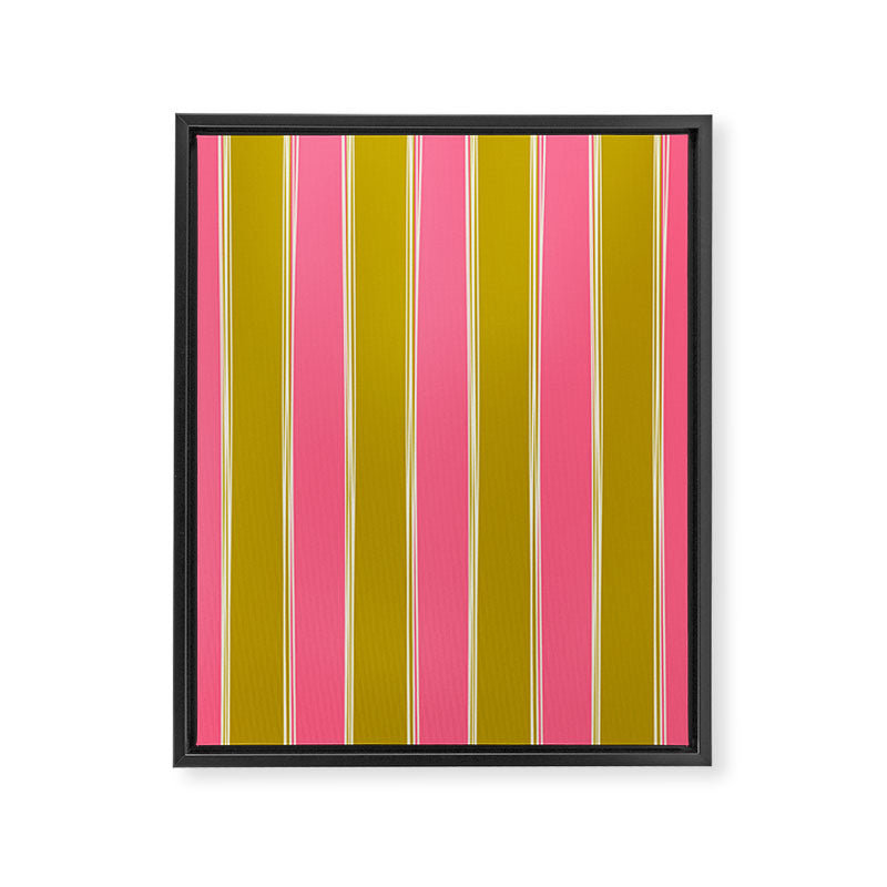 Bold Lined Stripes Vertical Pattern in Pink Chartreuse Cream Framed Canvas Print Gallery Image 6