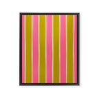 Bold Lined Stripes Vertical Pattern in Pink Chartreuse Cream Framed Canvas Print Gallery Image 6