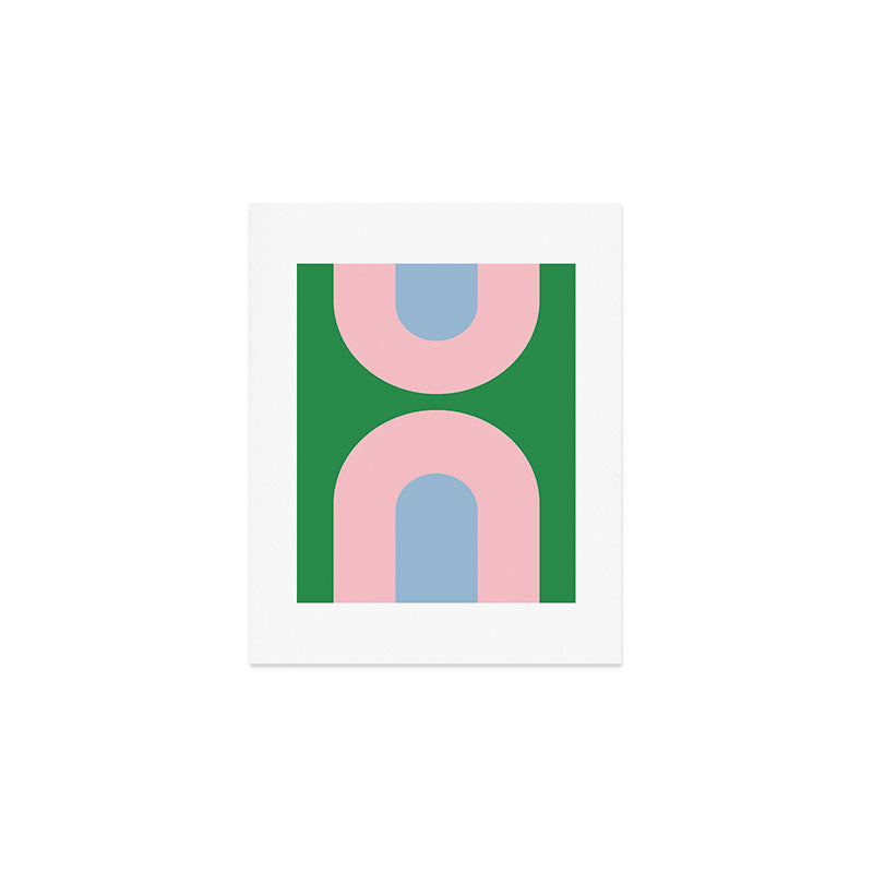 Bold Minimal Double Arch Pattern in Green, Pink, and Pastel Blue Art Print Gallery Image 1