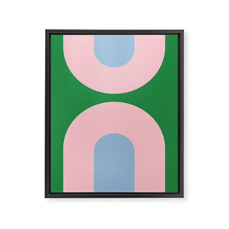 Bold Minimal Double Arch Pattern in Green, Pink, and Pastel Blue Framed Canvas Print Gallery Image 8