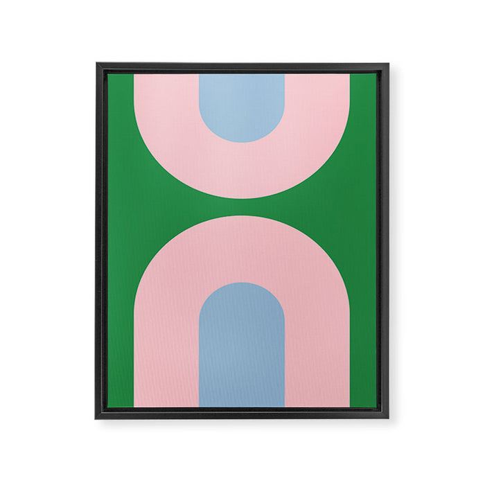 Bold Minimal Double Arch Pattern in Green, Pink, and Pastel Blue Framed Canvas Print Gallery Image 1