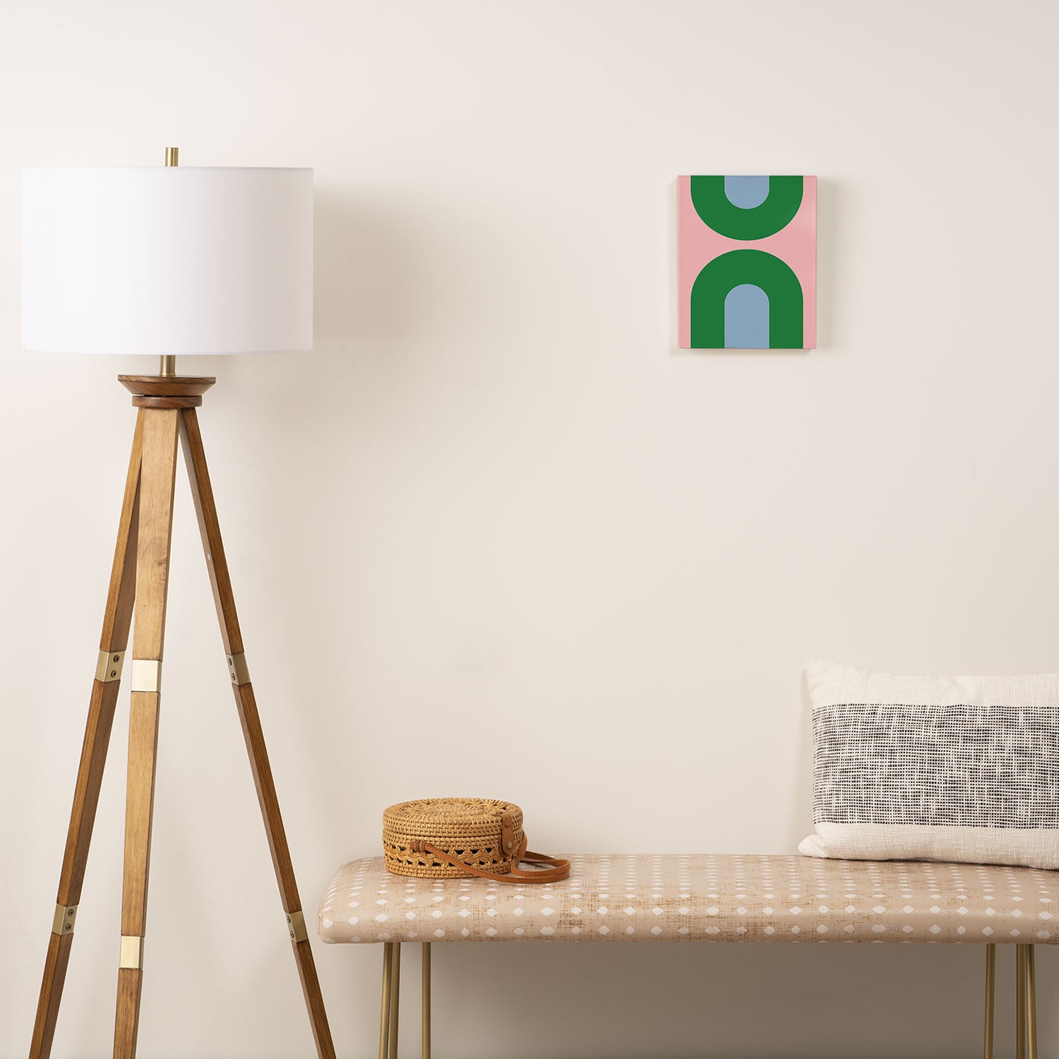 Bold Minimal Double Arch Pattern in Pink, Green, and Pastel Blue Canvas Print Gallery Image 2