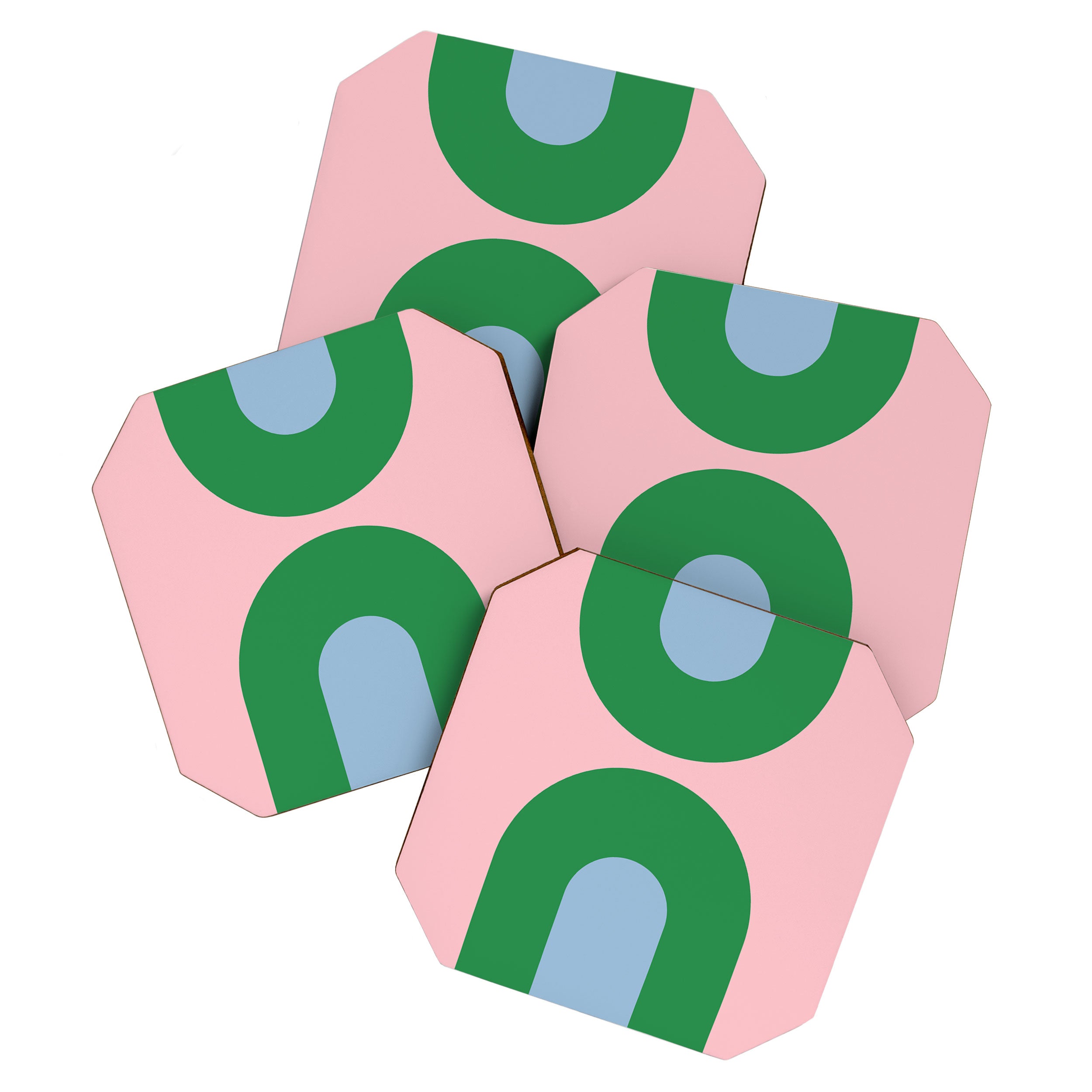 Bold Minimal Double Arch Pattern in Pink, Green, and Pastel Blue Coaster Gallery Image 1