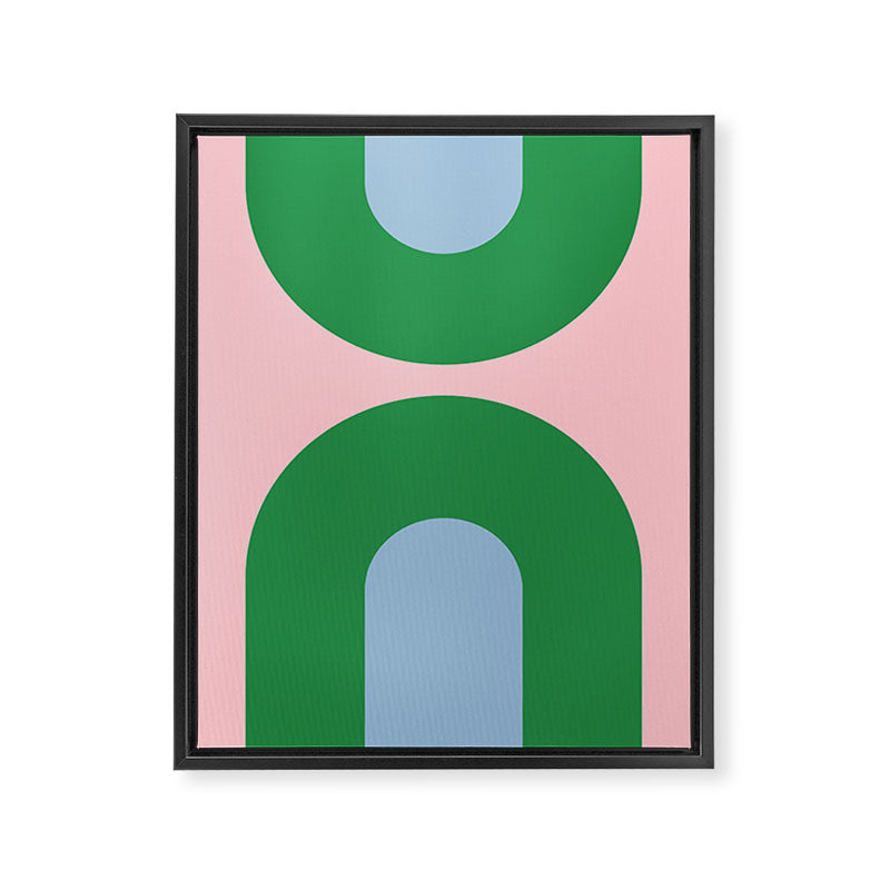 Bold Minimal Double Arch Pattern in Pink, Green, and Pastel Blue Framed Canvas Print Gallery Image 8