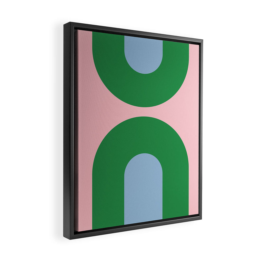 Bold Minimal Double Arch Pattern in Pink, Green, and Pastel Blue Framed Canvas Print Gallery Image 2