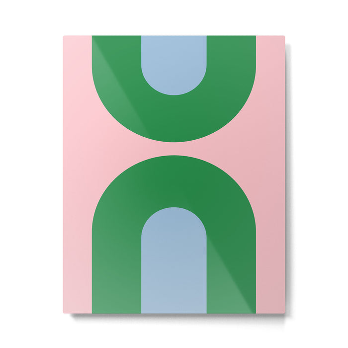 Bold Minimal Double Arch Pattern in Pink, Green, and Pastel Blue Metal Print Gallery Image 1