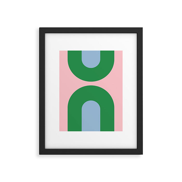 Bold Minimal Double Arch Pattern in Pink, Green, and Pastel Blue Framed Art Print Gallery Image 1