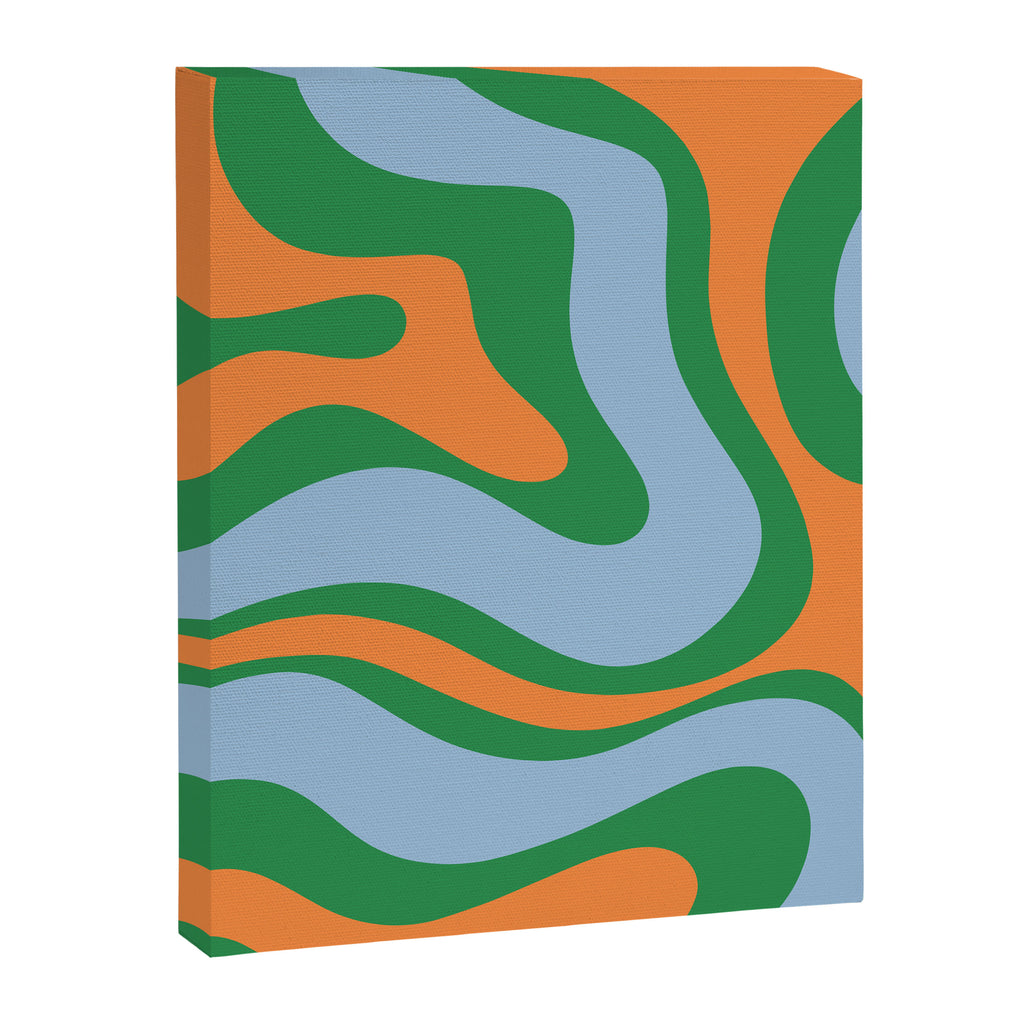 Bold Modern Retro Liquid Swirl Abstract Pattern Green Orange Baby Blue Canvas Print Gallery Image 8