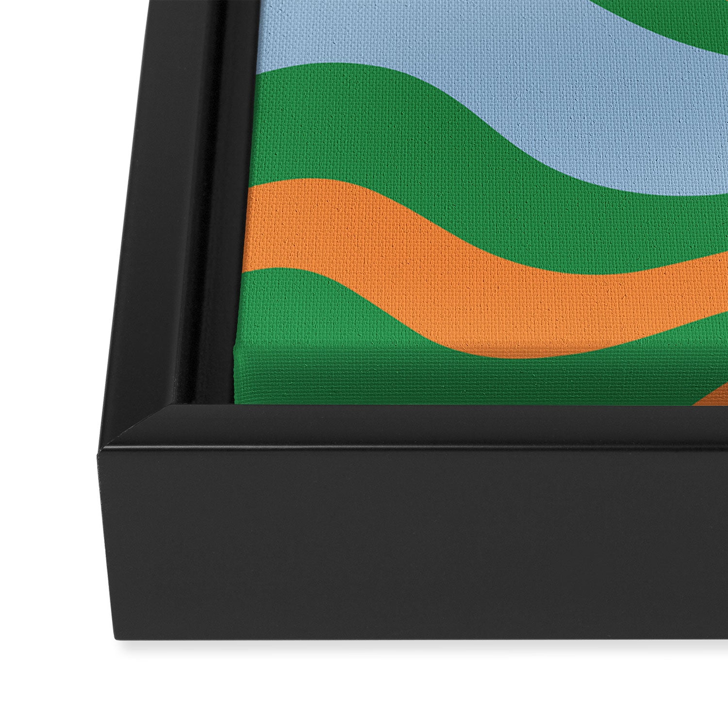 Bold Modern Retro Liquid Swirl Abstract Pattern Green Orange Baby Blue Framed Canvas Print Gallery Image 3