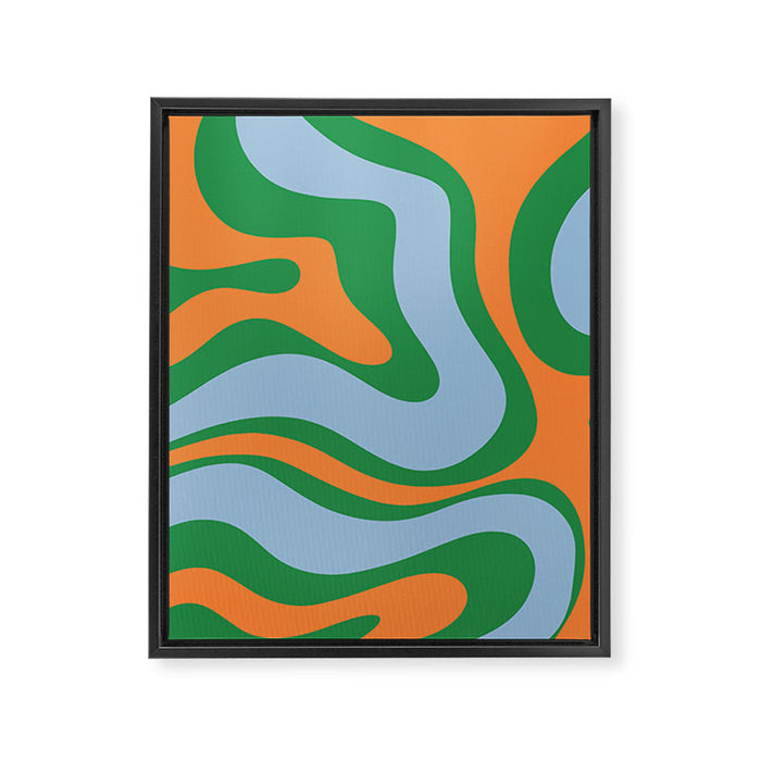Bold Modern Retro Liquid Swirl Abstract Pattern Green Orange Baby Blue Framed Canvas Print Gallery Image 1