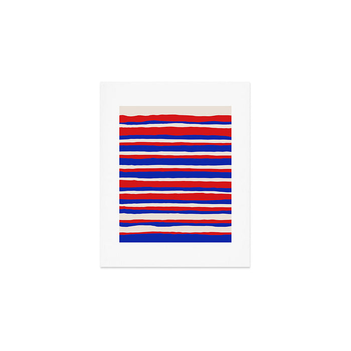 Bold Serrate Stripe Pattern Blue Red Cream Art Print Gallery Image 1