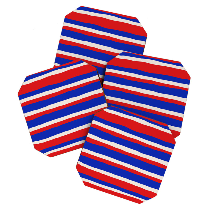 Bold Serrate Stripe Pattern Blue Red Cream Coaster Gallery Image 1