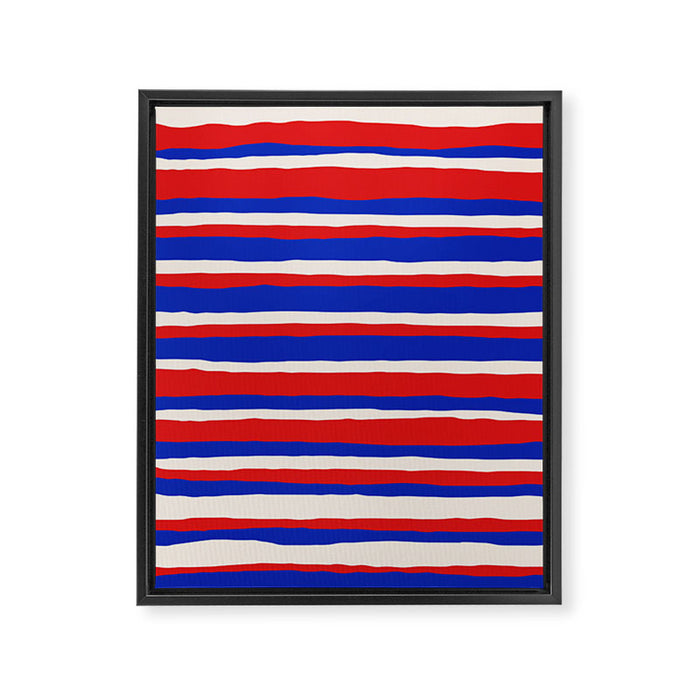 Bold Serrate Stripe Pattern Blue Red Cream Framed Canvas Print Gallery Image 1