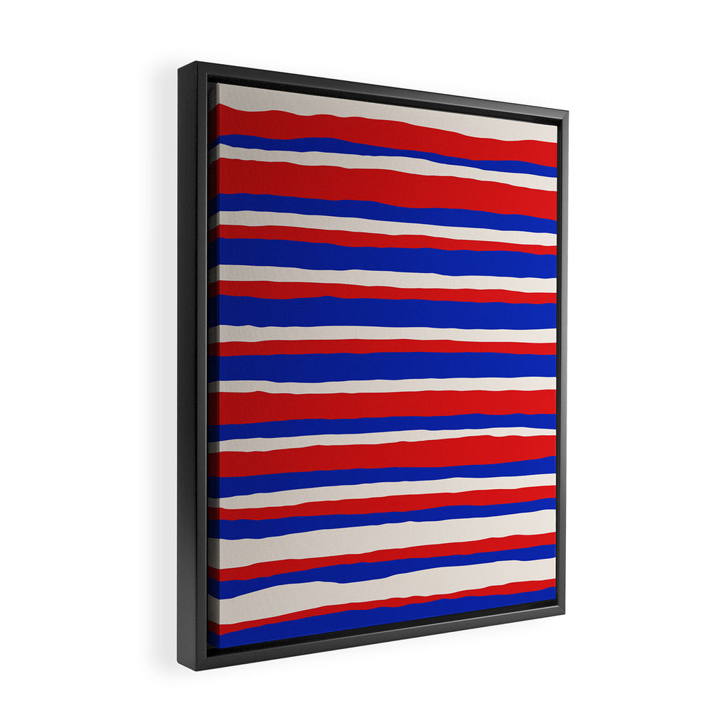 Bold Serrate Stripe Pattern Blue Red Cream Framed Canvas Print Gallery Image 2