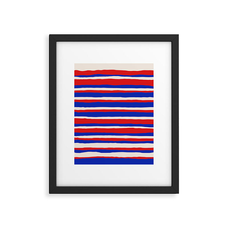 Bold Serrate Stripe Pattern Blue Red Cream Framed Art Print Gallery Image 5