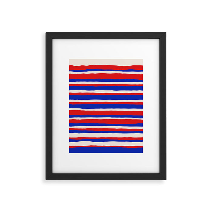 Bold Serrate Stripe Pattern Blue Red Cream Framed Art Print Gallery Image 1