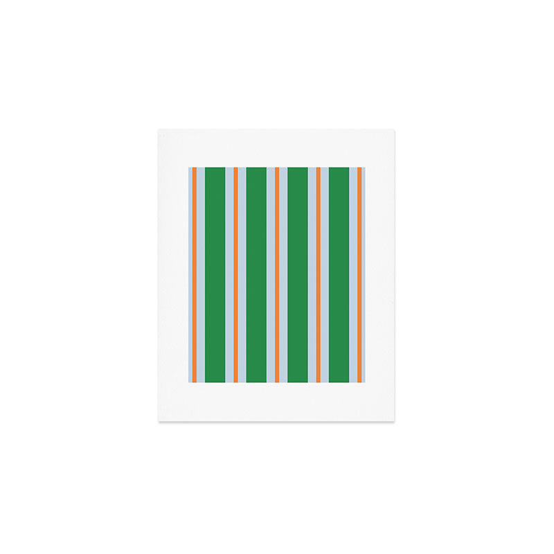Bold Stripe Pattern in Green, Baby Blue, and Orange Art Print Gallery Image 1