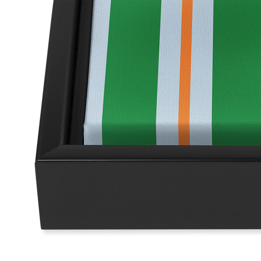 Bold Stripe Pattern in Green, Baby Blue, and Orange Framed Canvas Print Gallery Image 3