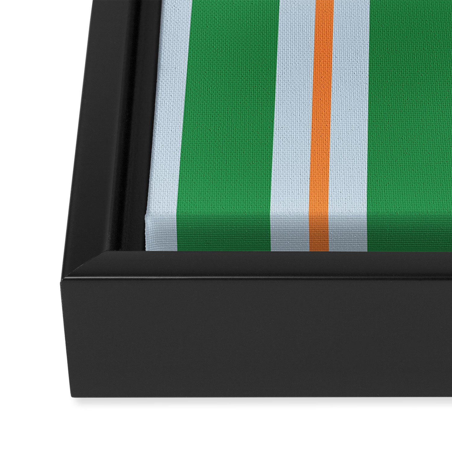 Bold Stripe Pattern in Green, Baby Blue, and Orange Framed Canvas Print Gallery Image 3