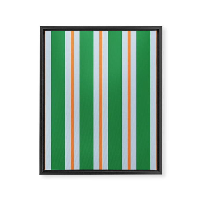 Bold Stripe Pattern in Green, Baby Blue, and Orange Framed Canvas Print Gallery Image 1