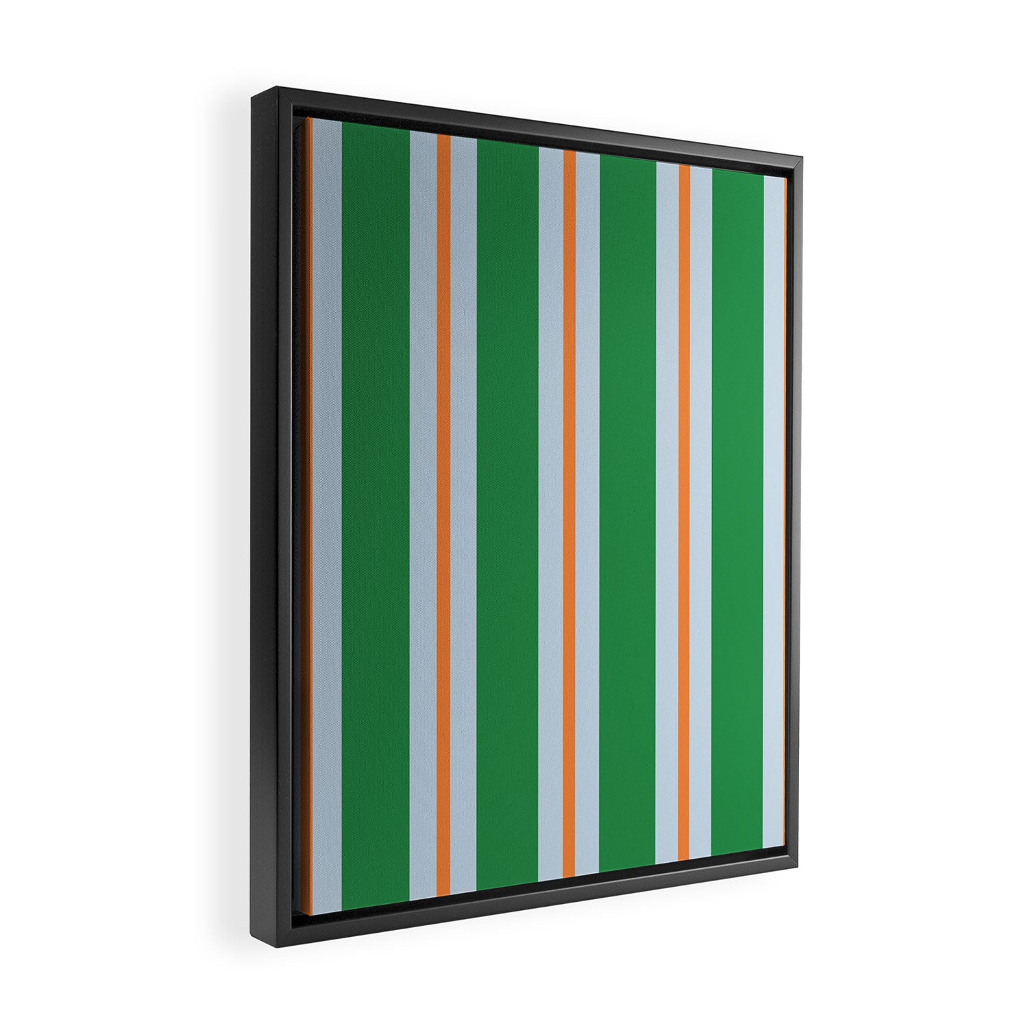 Bold Stripe Pattern in Green, Baby Blue, and Orange Framed Canvas Print Gallery Image 2